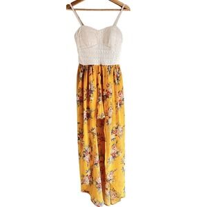 As U Wish AUW Waterfall Skort Maxi Dress Floral Skirt SMALL Crotchet Top C0949